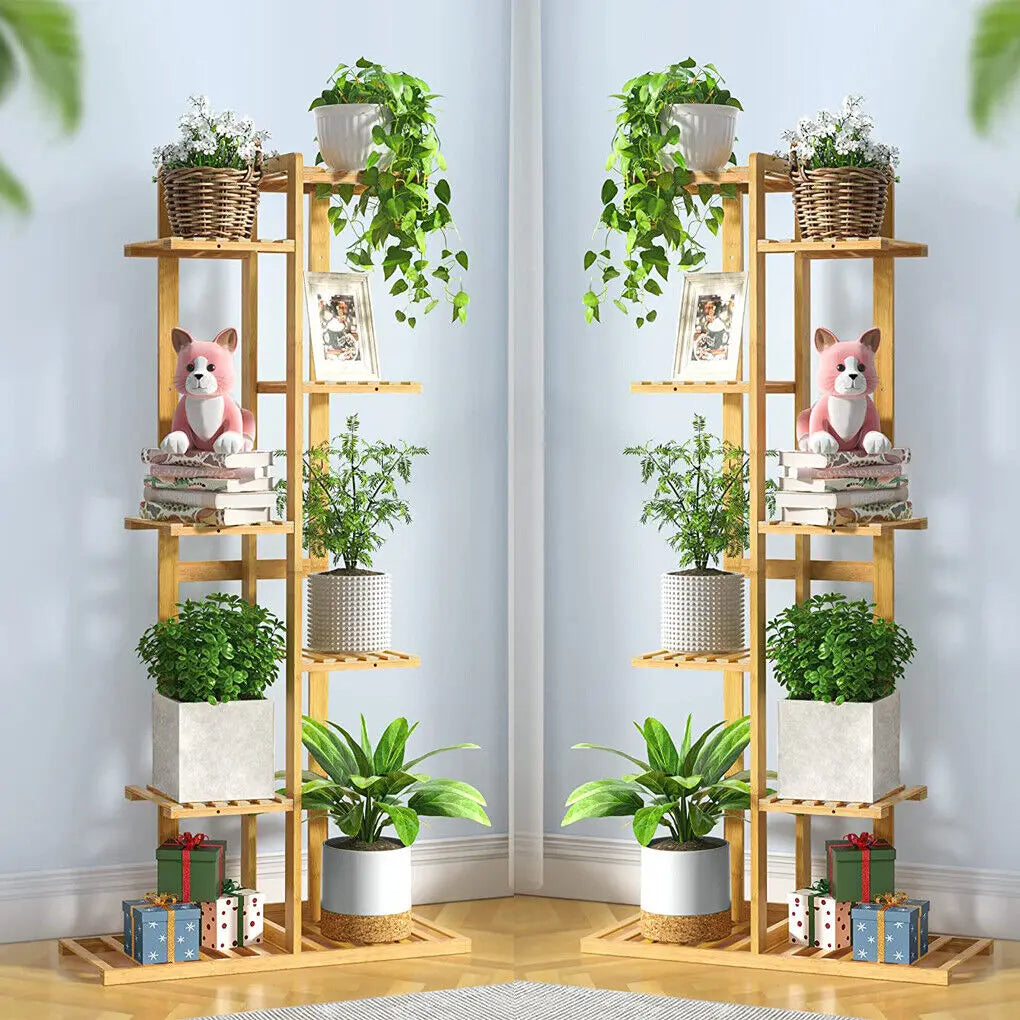 Bamboo Corner Tall Plant Stand Rack Multiple Flower Holder Shelf Indoor Outdoor    Home Decor Supply | Online Retail | ShoreShopper.com