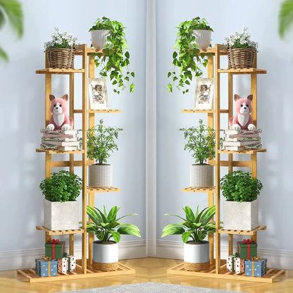 Bamboo Corner Tall Plant Stand Rack Multiple Flower Holder Shelf Indoor Outdoor    Home Decor Supply | Online Retail | ShoreShopper.com