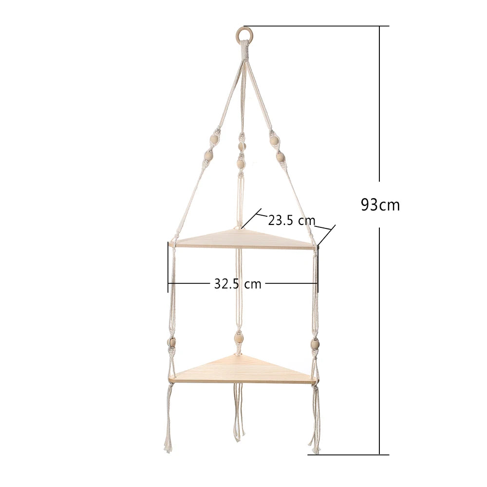 Corner Shelf Macrame Wall Hanging Wood Floating Shelves Rustic Boho Wall Shelf Decor Storage Rack for Plants Pots Photo Frames    Home Decor Supply | Online Retail | ShoreShopper.com