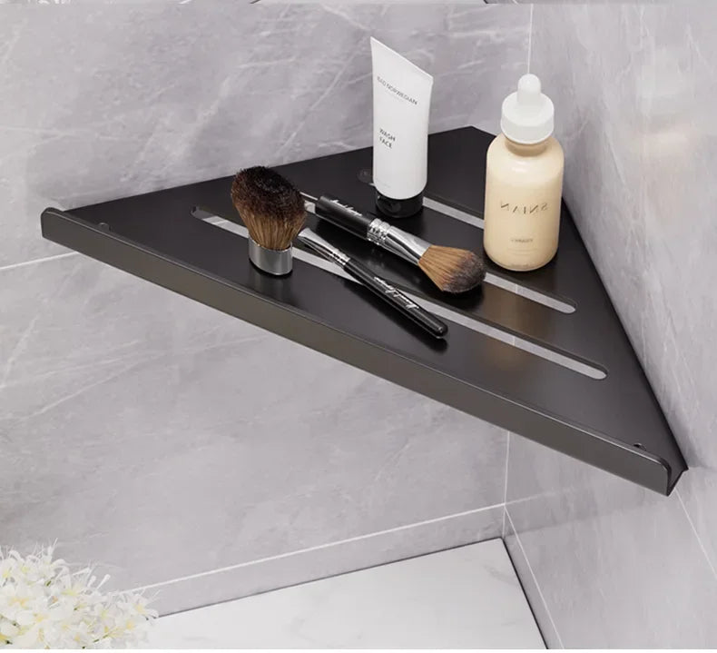 Bathroom Triangle Drain Shelf No Drilling Wall Mounted Cosmetic and Toiletries Hollow Carbon Steel Shelf with Hooks    Home Decor Supply | Online Retail | ShoreShopper.com