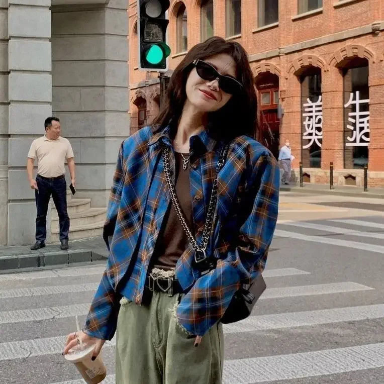 Checkered shirt women's 2024 spring new design sense niche French chic long sleeved shirt  retro top  womens tops    Home Decor Supply | Online Retail | ShoreShopper.com