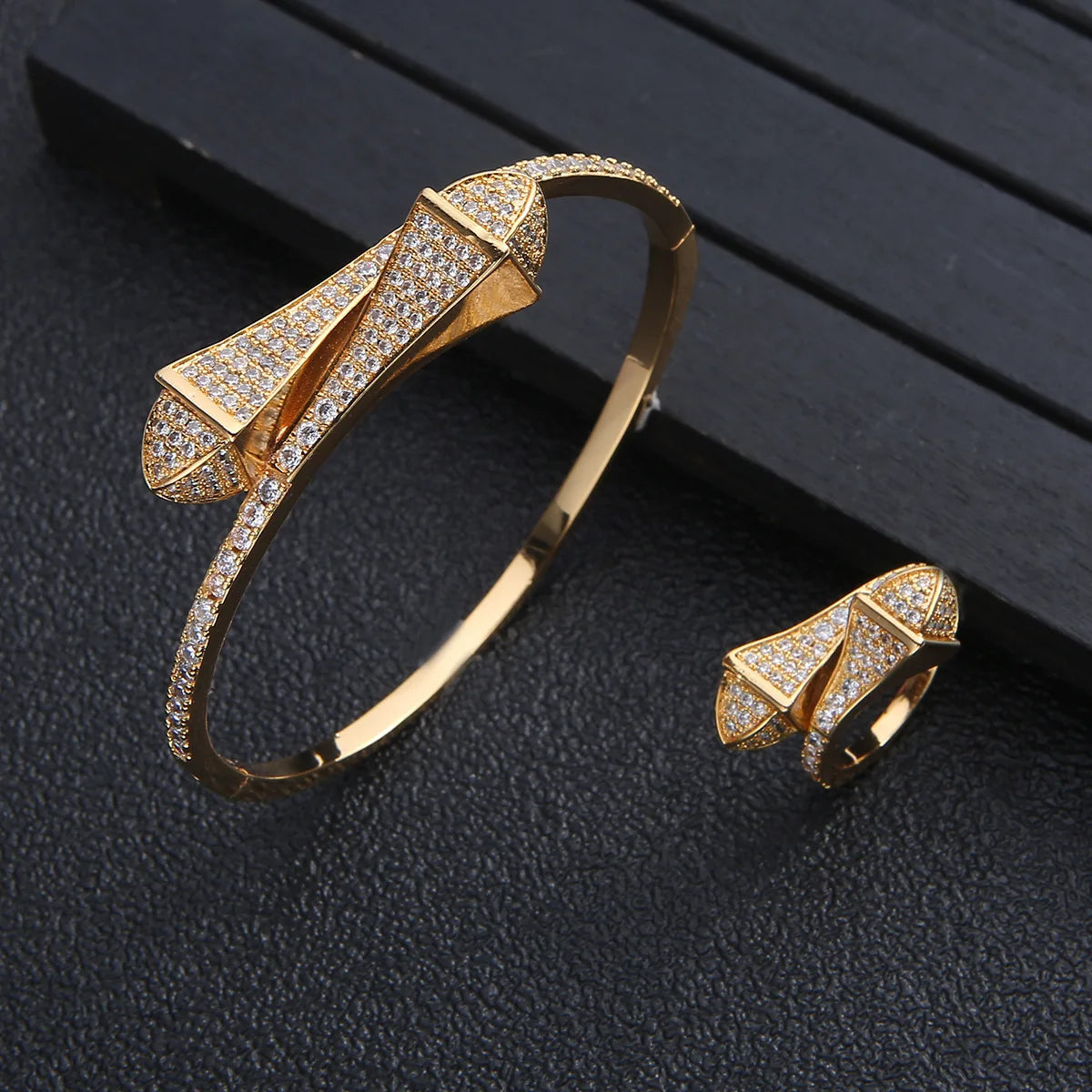 New jerseis Women's Fashion 2 Pcs Bracelet & Ring Set مجموعات المجوهرات Resin Simple Design Gold Open Cuff Bangle Jewelry Set    Home Decor Supply | Online Retail | ShoreShopper.com