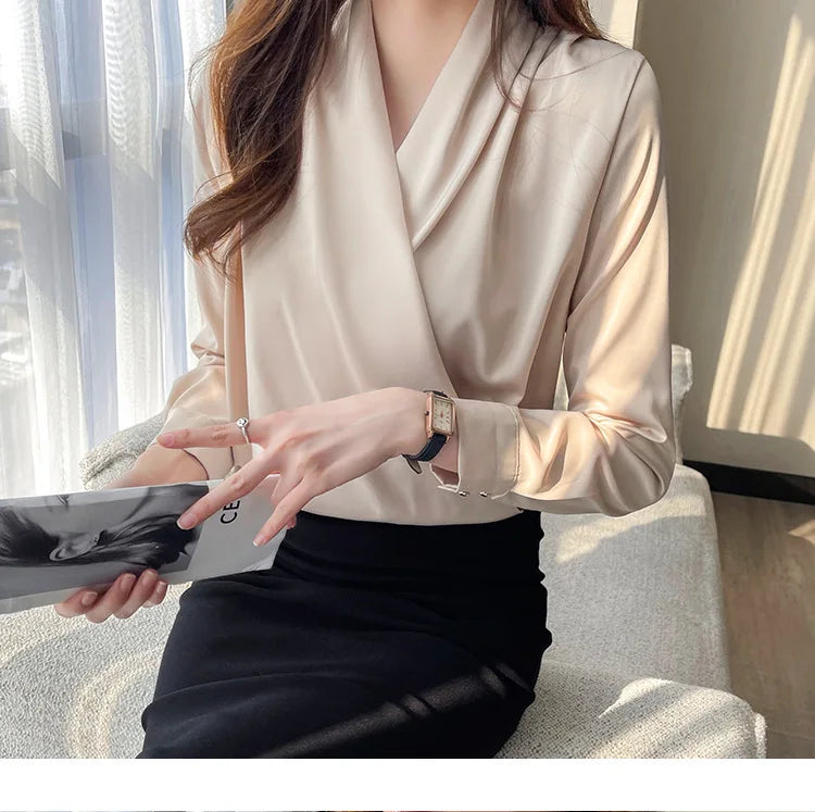 Women's Shirt, New 2026 Spring & Autumn Style, Cross V-Neck Long Sleeve Versatile Top    Your Coastal Marketplace | Shoreshopper.com