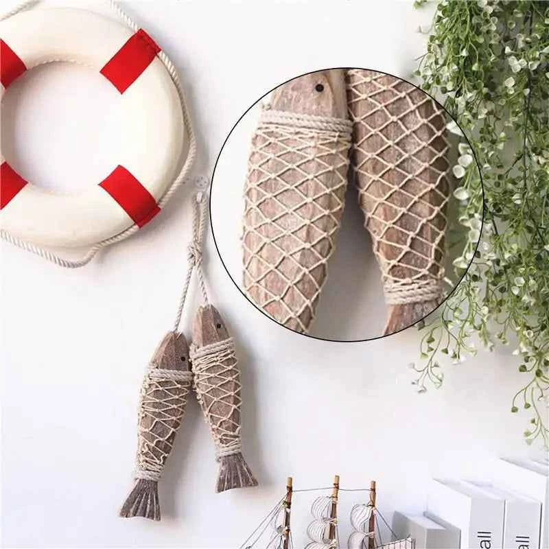1 Pair Hand Carved Wooden Fish Hanging Marine Coastal Wall Sculptures Wooden Carved Fish Wall Decor Home Room Nautical Decor