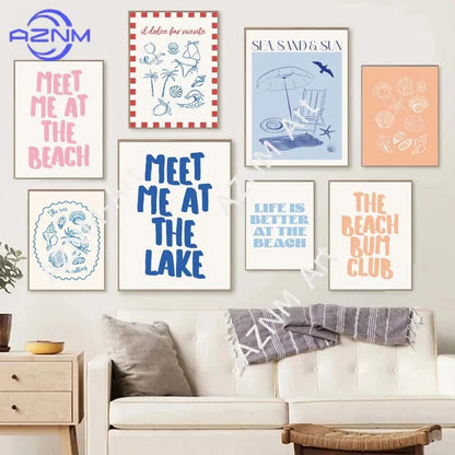 Seashells Meet Me At The Beach Poster Summer Sea Bikini Coastal Quotes Canvas Painting Trendy Wall Art Room Home Decor    Your Coastal Marketplace | Shoreshopper.com