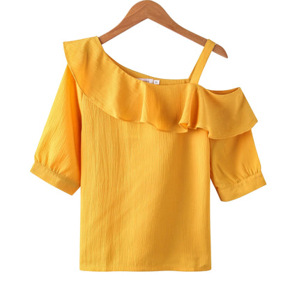 Women's Shirt Tops One-Shoulder Ruffles Short-sleeved Chiffon Blouse    Your Coastal Marketplace | Shoreshopper.com