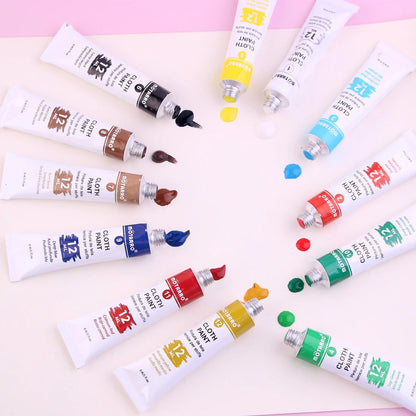 MOTARRO 12 Colors/Box Fabric Paint Set Permanent Textile Paint 12ml for Clothes Canvas Shoes Painting Supplies    Home Decor Supply | Online Retail | ShoreShopper.com