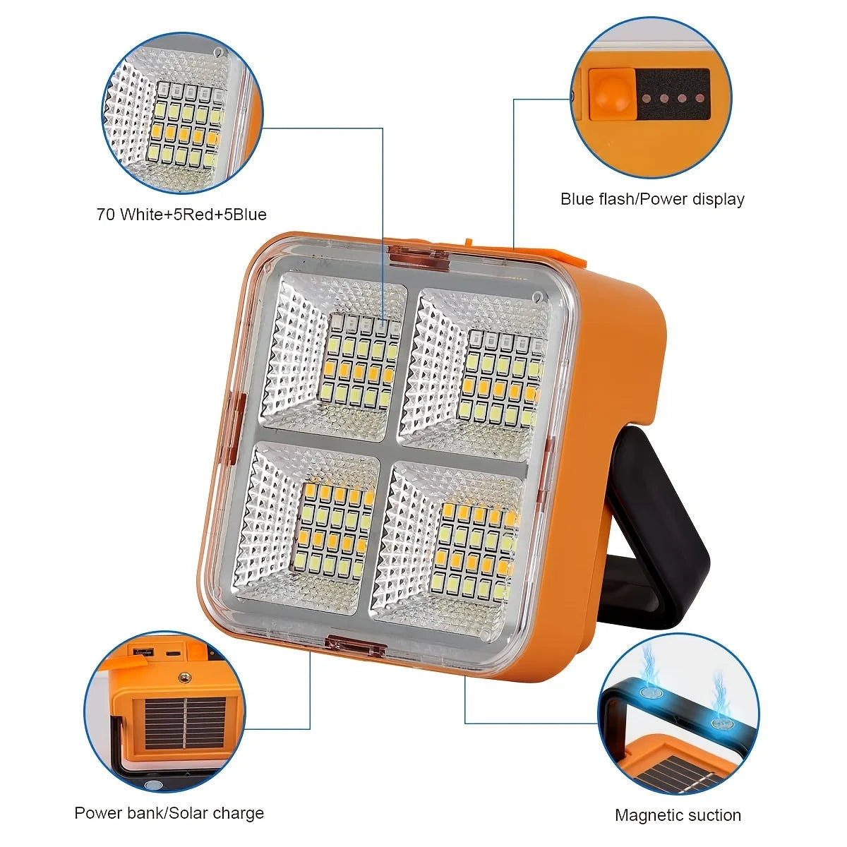 Solar rechargeable multifunctional led work light, portable outdoor floodlight-1200mah lithium battery, suitable for camping.    Home Decor Supply | Online Retail | ShoreShopper.com