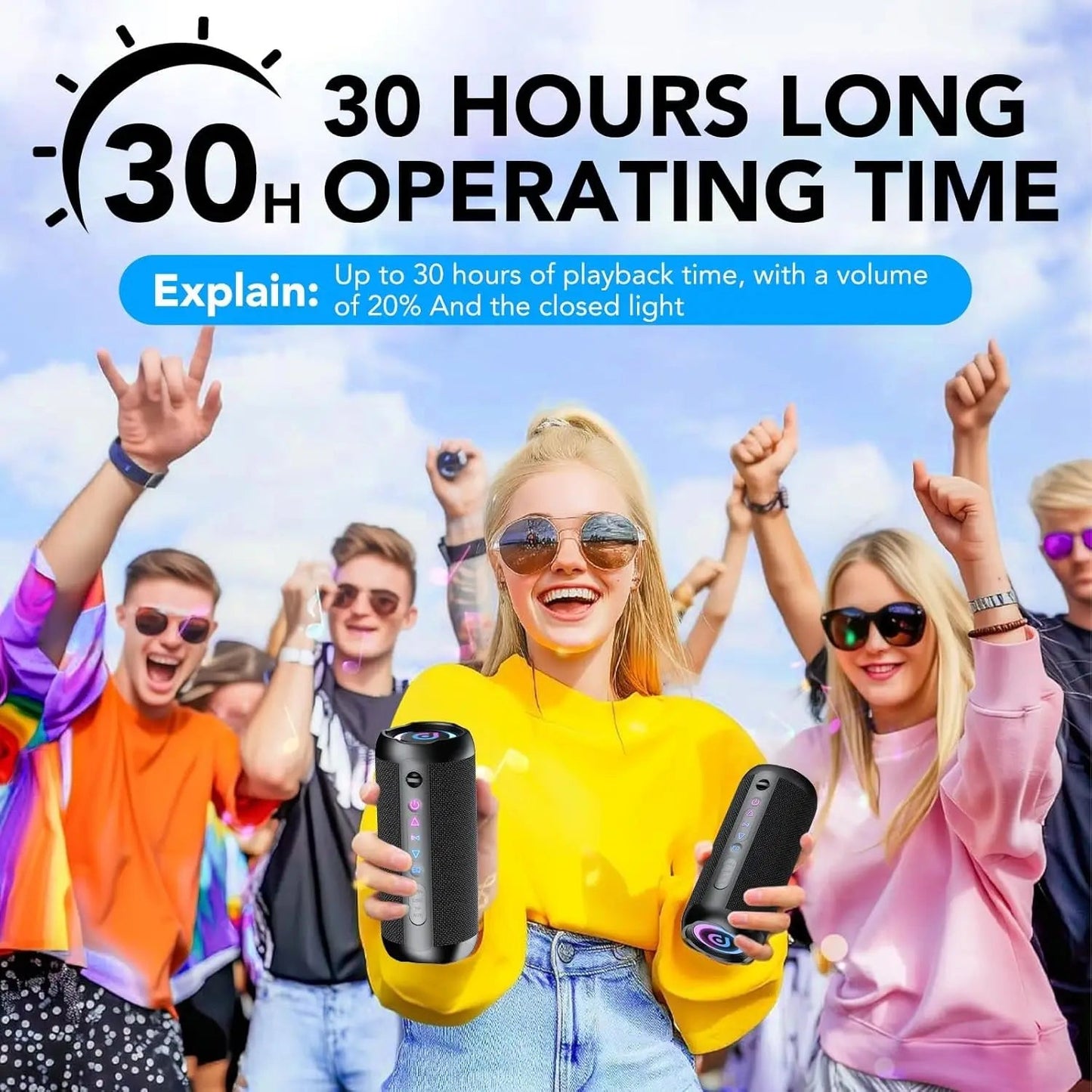 Portable Bluetooth Speaker, Bluetooth 5.4 Speaker, 30W Dual Speaker, Deep Bass, 30H Playtime, 3 EQ Mode, Colorful RGB Lights    Home Decor Supply | Online Retail | ShoreShopper.com