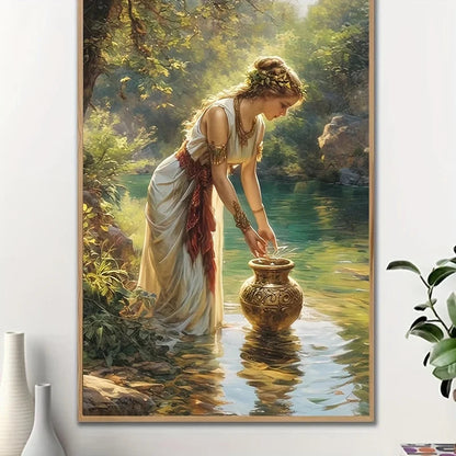 Elegant 3D Hand-Painted Canvas Oil Painting - Serene Forest Scene with Woman & Golden Vase, Abstract Home Wall Art    Home Decor Supply | Online Retail | ShoreShopper.com