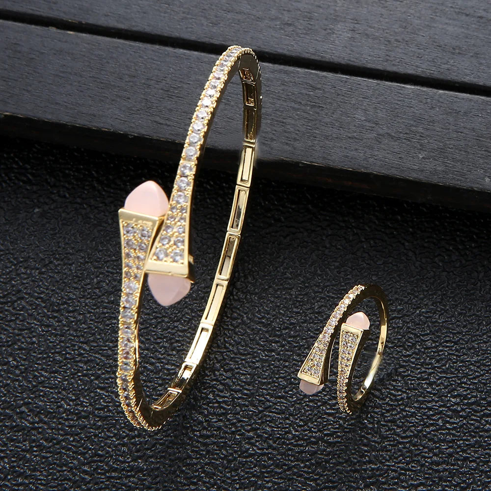 New jerseis Women's Fashion 2 Pcs Bracelet & Ring Set مجموعات المجوهرات Resin Simple Design Gold Open Cuff Bangle Jewelry Set    Home Decor Supply | Online Retail | ShoreShopper.com