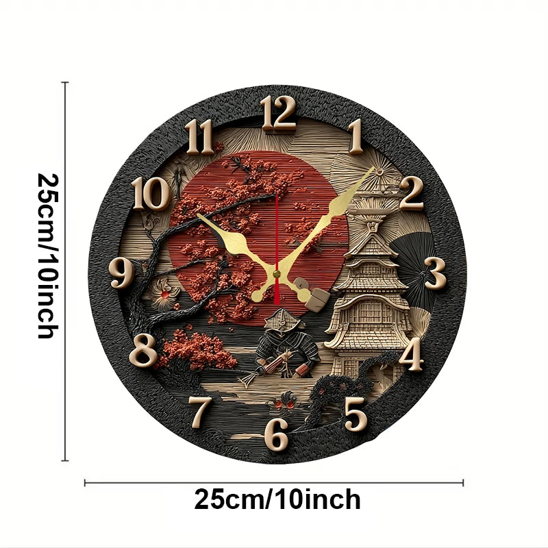Samurai Themed Wooden Round Silent Hanging Wall Clock, Suitable For Living Room, Office, Study Room, Bedroom, Home Decoration    Home Decor Supply | Online Retail | ShoreShopper.com
