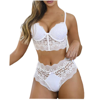 Lace Sexy Bras And Pantie Set For Women Solid Color Push Up Lingerie Outfit Floral Embroidered Ultra-Thin Underwear Set Lenceria - ShoreCo.Shop
