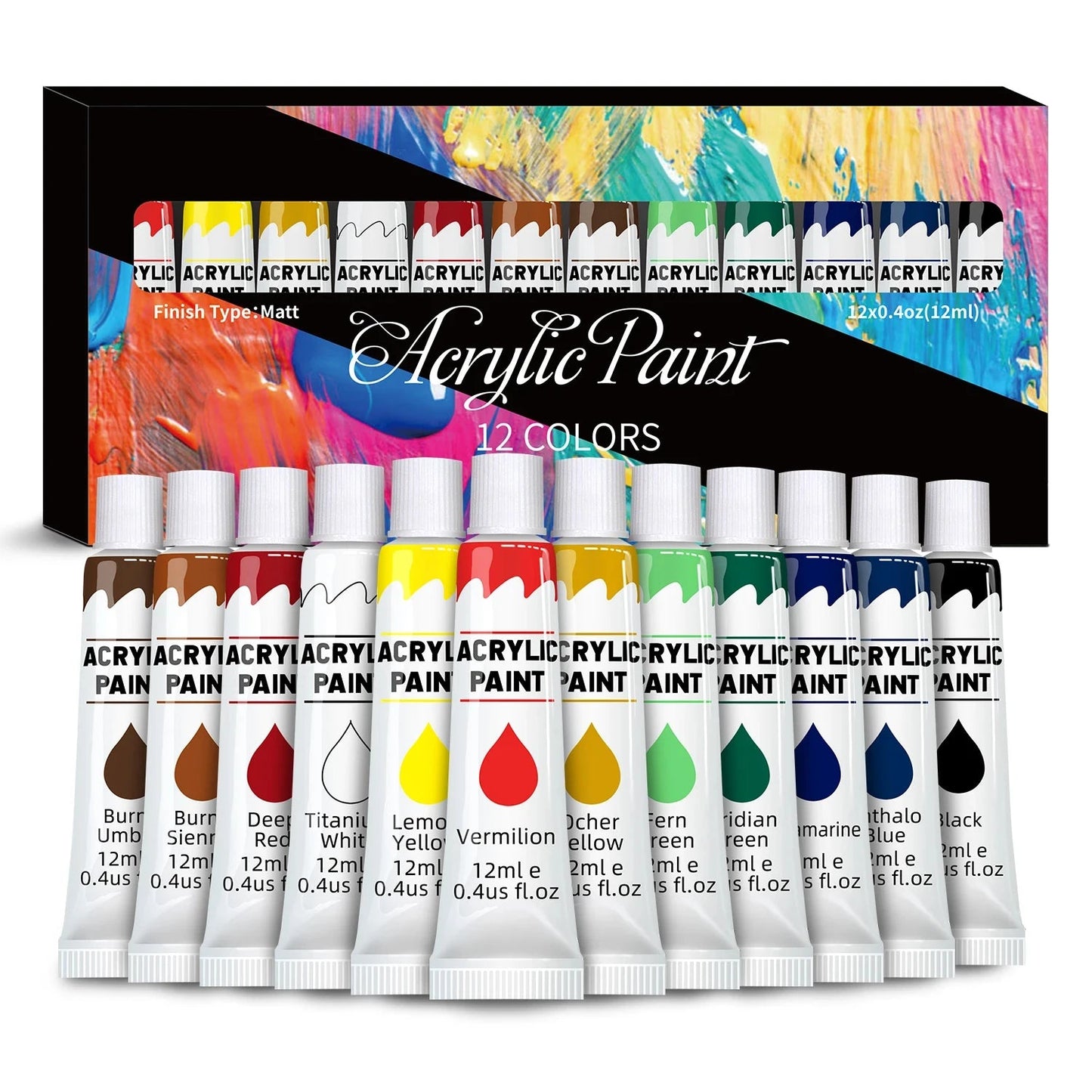 Acrylic Paints Set - 12/24 Colors 12ml Art Painting Kit Supplies for Wood, Canvas, Fabric, Rock, Glass - Non-Toxic Acrylic Paint    Home Decor Supply | Online Retail | ShoreShopper.com