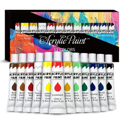 Acrylic Paints Set - 12/24 Colors 12ml Art Painting Kit Supplies for Wood, Canvas, Fabric, Rock, Glass - Non-Toxic Acrylic Paint    Home Decor Supply | Online Retail | ShoreShopper.com