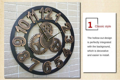 Vintage Style Industrial Wall Clock with Roman Numerals Visible 3D Gears 11"-17" Gold or Silver    Home Decor Supply | Online Retail | ShoreShopper.com