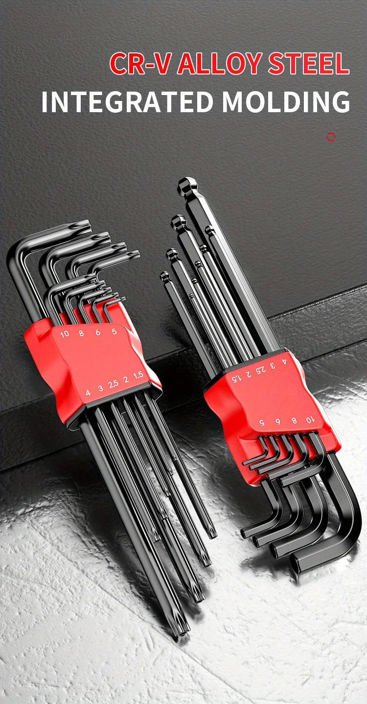 Professional 10-Piece Hex Key Set - Metric & SAE - CR-V Steel Allen Wrenches with Ball End    Home Decor Supply | Online Retail | ShoreShopper.com