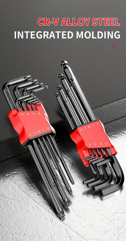 Professional 10-Piece Hex Key Set - Metric & SAE - CR-V Steel Allen Wrenches with Ball End    Home Decor Supply | Online Retail | ShoreShopper.com