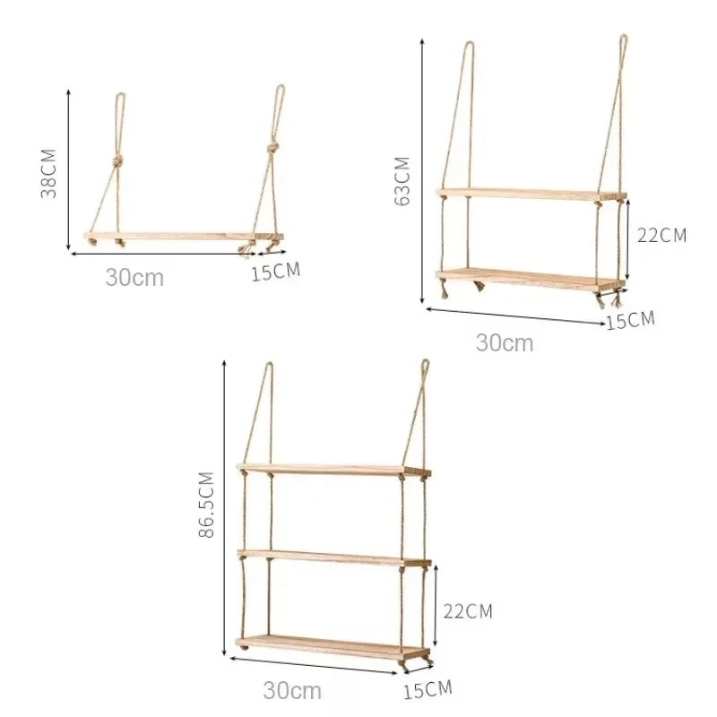 1PC 1/2/3-tier Wooden Floating Shelves for Wall Plant Flower  Hanging Rope Storager Wall Shelf Kitchen Storage    Home Decor Supply | Online Retail | ShoreShopper.com