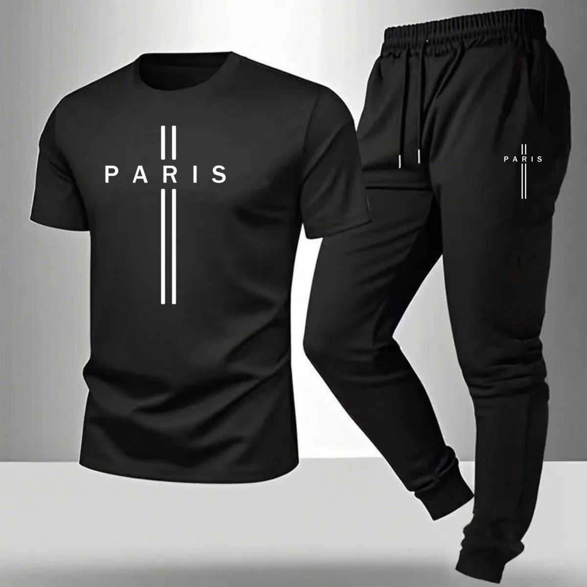2026 NEW Men's Summer Casual Pants+Short Sleeve T-shirt Set Paris Paris Paris Printed Two Piece Set Men's Sports Set    Home Decor Supply | Online Retail | ShoreShopper.com