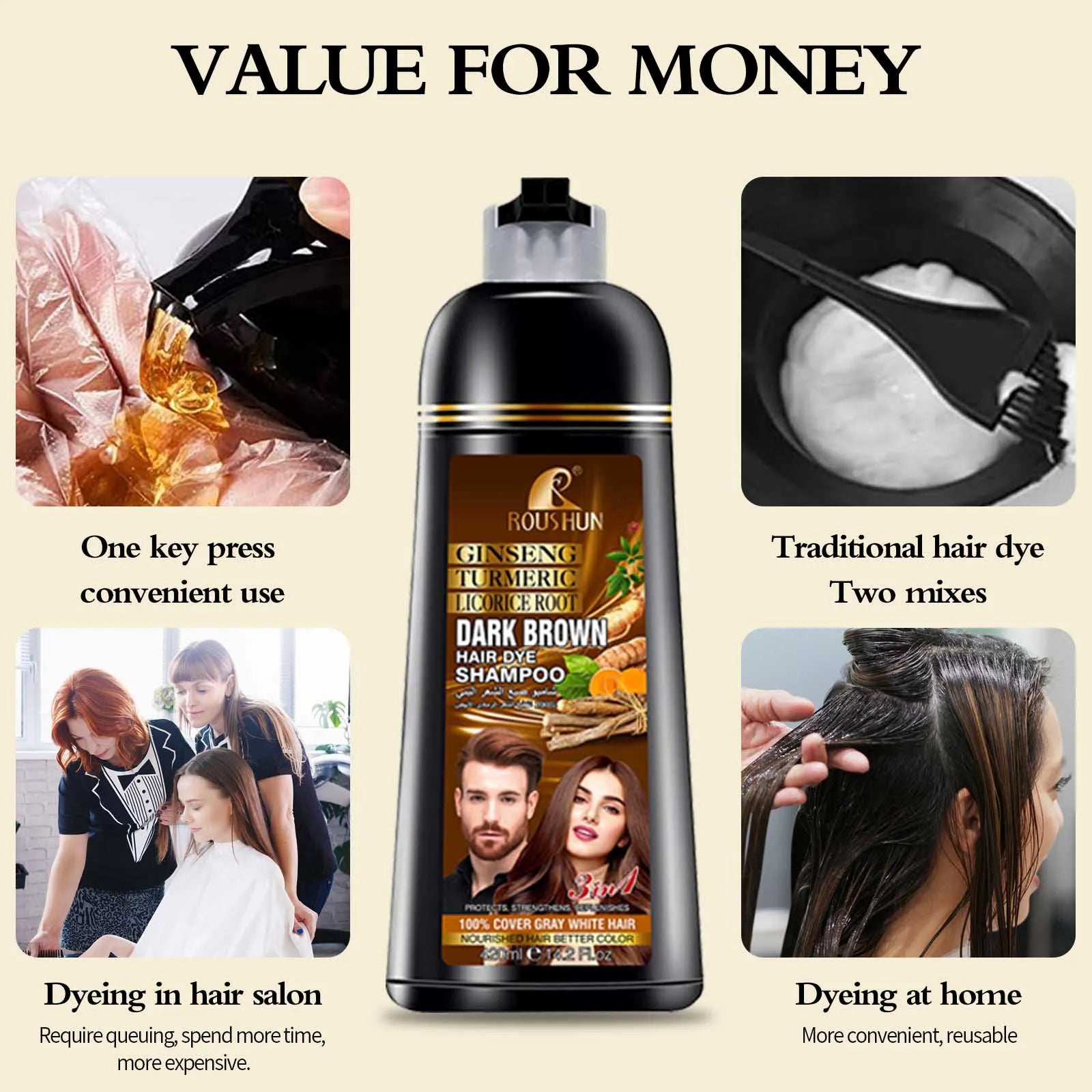 Brown Hair Color Shampoo for Gray Hair Instant Hair Dye Shampoo Hair Coloring in Minutes Natural and Long lasting color Hair Dye - ShoreCo.Shop