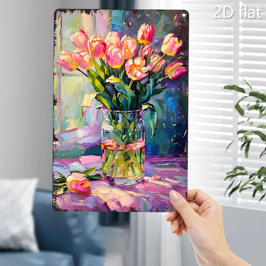 Vibrant Tulip Bouquet Metal Wall Art - 8x12 Inch 2D Design, Durable Iron Sign for Home, Garden & Office Decor    Home Decor Supply | Online Retail | ShoreShopper.com