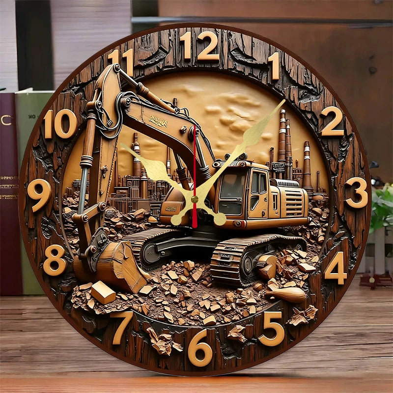 Excavator Industrial Wooden Round Silent Hanging Wall Clock, Suitable For Living Room,Office,Study Room,Bedroom, Home Decoration    Home Decor Supply | Online Retail | ShoreShopper.com