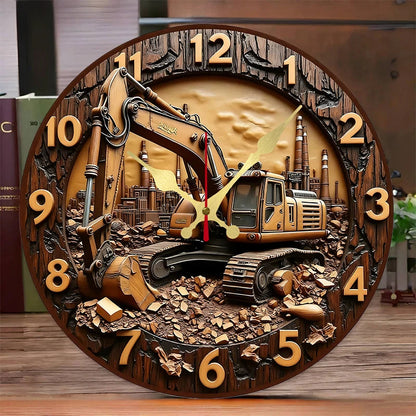 Excavator Industrial Wooden Round Silent Hanging Wall Clock, Suitable For Living Room,Office,Study Room,Bedroom, Home Decoration    Home Decor Supply | Online Retail | ShoreShopper.com