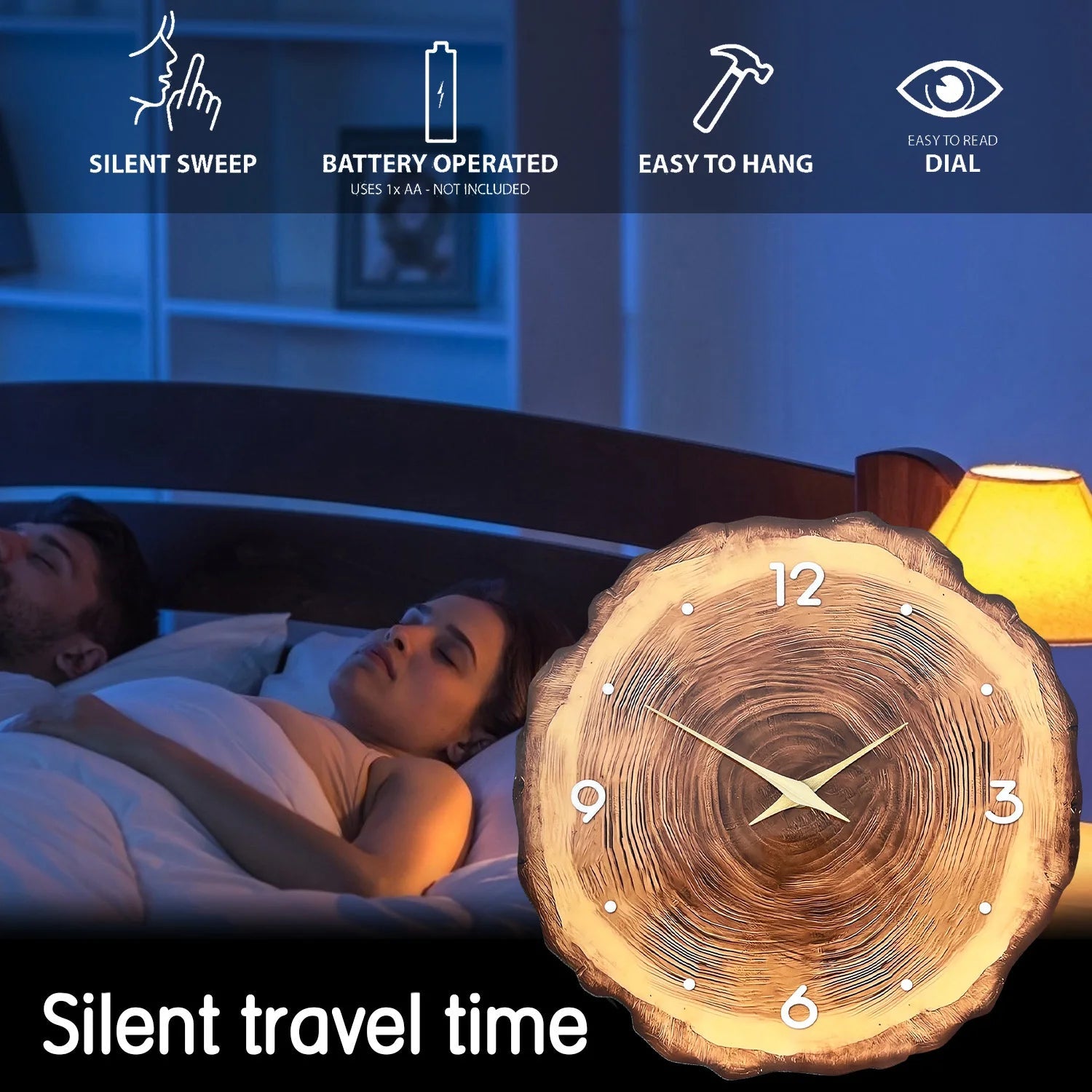 1pc wooden ring veneer wall clock, flat wood cross section texture pattern solid wood pointer design wall clock, silent clock    Home Decor Supply | Online Retail | ShoreShopper.com