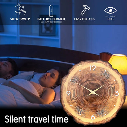 1pc wooden ring veneer wall clock, flat wood cross section texture pattern solid wood pointer design wall clock, silent clock    Home Decor Supply | Online Retail | ShoreShopper.com