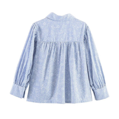 Women's Shirts Spring Summer  Female Lapel Print Striped Shirt Lady Elegant Blouses Casual Temperament Chic Ladies Tops Mujer    Your Coastal Marketplace | Shoreshopper.com