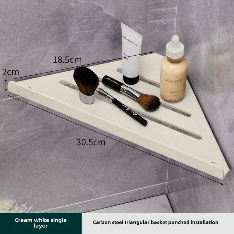 Bathroom Triangle Drain Shelf No Drilling Wall Mounted Cosmetic and Toiletries Hollow Carbon Steel Shelf with Hooks    Home Decor Supply | Online Retail | ShoreShopper.com