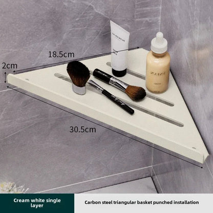 Bathroom Triangle Drain Shelf No Drilling Wall Mounted Cosmetic and Toiletries Hollow Carbon Steel Shelf with Hooks    Home Decor Supply | Online Retail | ShoreShopper.com