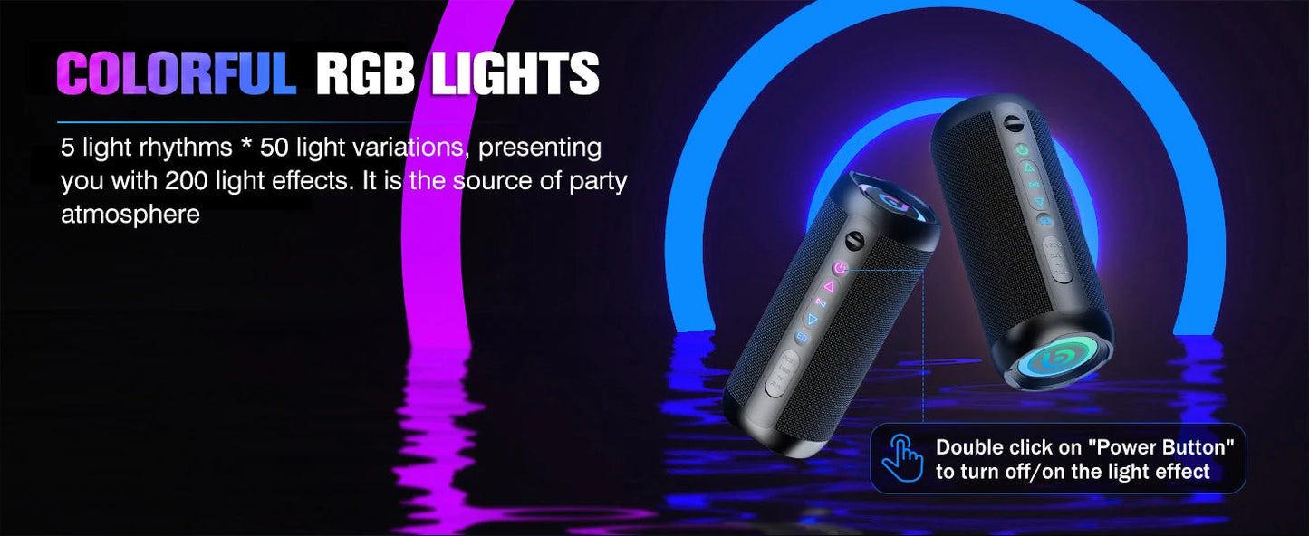 Portable Bluetooth Speaker, Bluetooth 5.4 Speaker, 30W Dual Speaker, Deep Bass, 30H Playtime, 3 EQ Mode, Colorful RGB Lights    Home Decor Supply | Online Retail | ShoreShopper.com