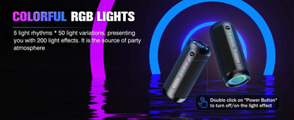 Portable Bluetooth Speaker, Bluetooth 5.4 Speaker, 30W Dual Speaker, Deep Bass, 30H Playtime, 3 EQ Mode, Colorful RGB Lights    Home Decor Supply | Online Retail | ShoreShopper.com