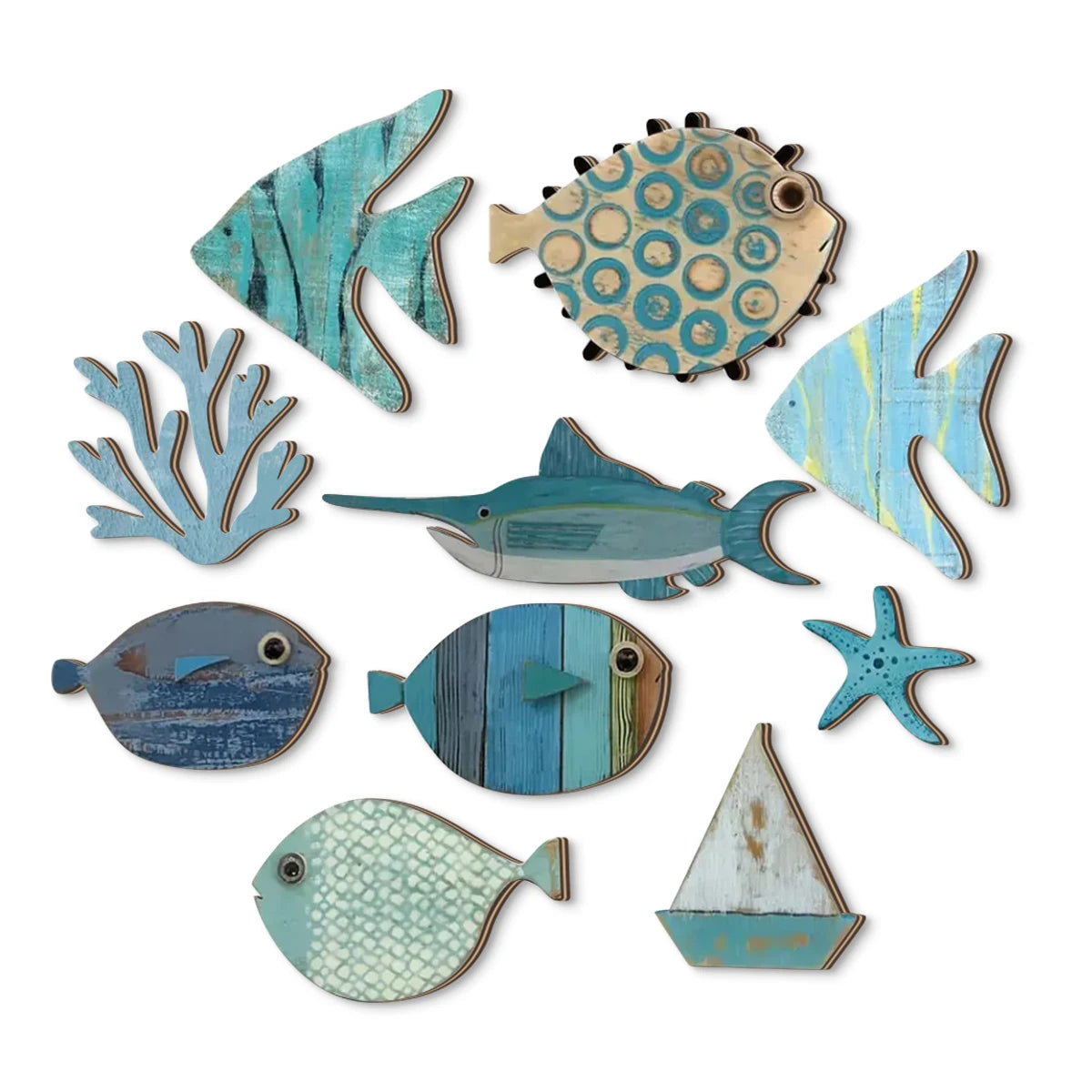 Handcrafted Wooden Ocean Wall Decor - Fish, Coral, Starfish & Sailboat Set for Home/Bathroom, Coastal Style Art    Your Coastal Marketplace | Shoreshopper.com