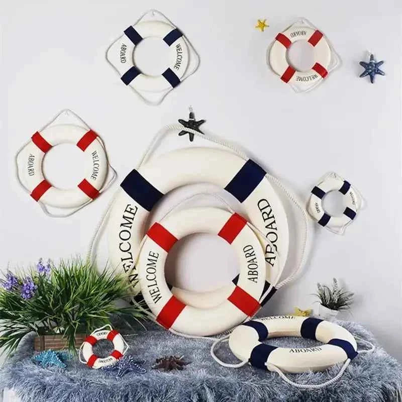 Nautical Style Welcome Decorative Red Blue Life Buoy Home Marine Beach Wall Decoration Crafts Living Room