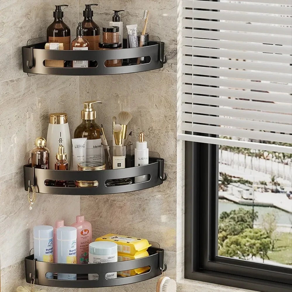 Bathroom Shelves Organizer No Punching Required Kitchen Corner Shelf Racks Shampoo Makeup Storage Holder Shower Towel Caddy Rack    Home Decor Supply | Online Retail | ShoreShopper.com