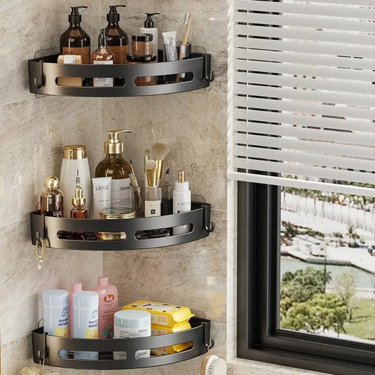 Bathroom Shelves Organizer No Punching Required Kitchen Corner Shelf Racks Shampoo Makeup Storage Holder Shower Towel Caddy Rack    Home Decor Supply | Online Retail | ShoreShopper.com