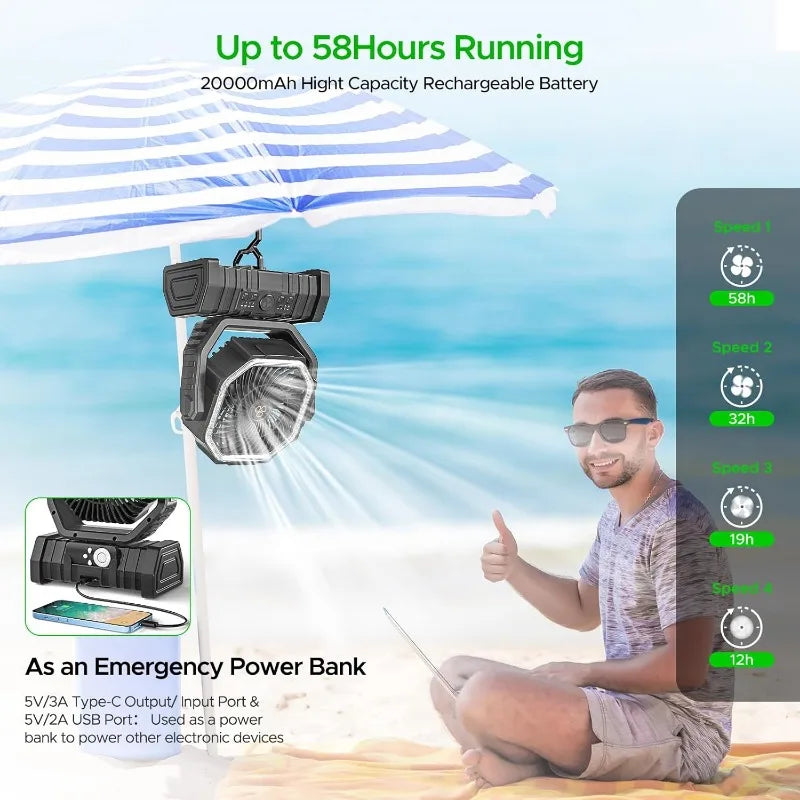 Camping Fan with LED Lantern, 20000mAh Auto-Oscillating Battery Operated Desk Fan with Remote&Hook, 8” Portable Fan    Home Decor Supply | Online Retail | ShoreShopper.com