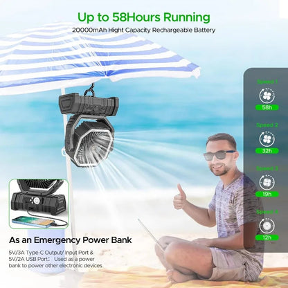 Camping Fan with LED Lantern, 20000mAh Auto-Oscillating Battery Operated Desk Fan with Remote&Hook, 8” Portable Fan    Home Decor Supply | Online Retail | ShoreShopper.com