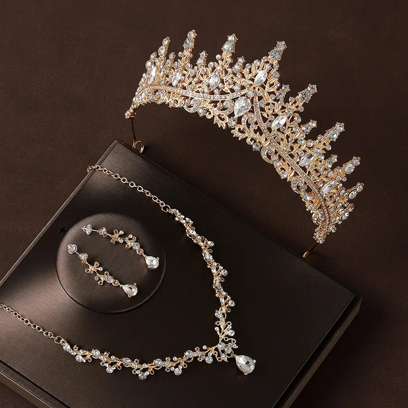Bridal Wedding Jewelry 4-piece Set, Alloy Crystal Crown&Crystal Necklace&Earrings Women's Classic Wedding Tiaras    Home Decor Supply | Online Retail | ShoreShopper.com