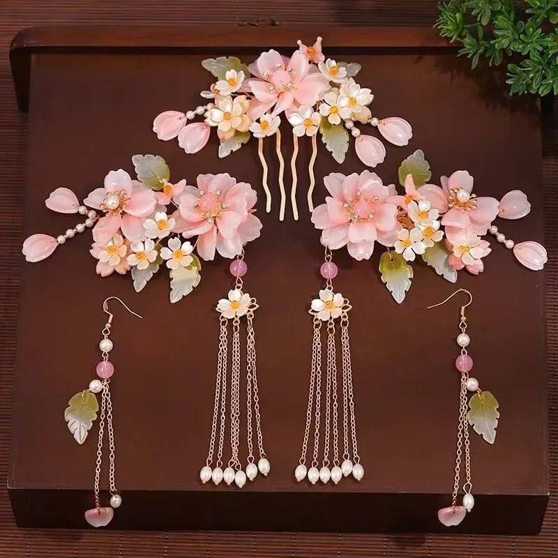1 Set Ancient Headwear Hairpins Complete Super Immortal Made Headwear New Simple Pink flower Children's Ancient Headwear    Your Coastal Marketplace | Shoreshopper.com