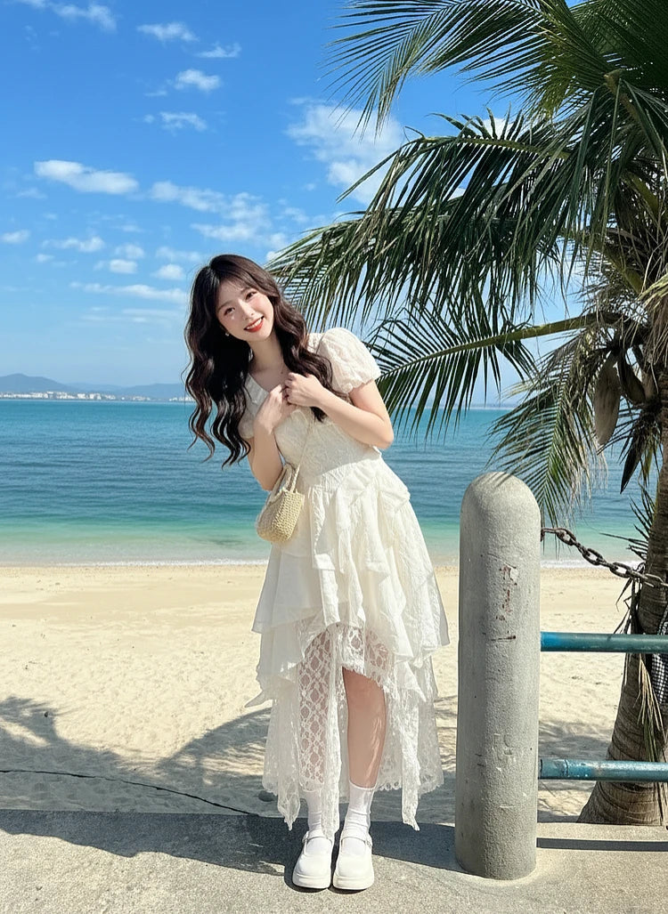 Beach Vacation Bohemian Style Waist-Cinched Dress Summer New Arrival Elegant Skirt Polyester Fiber Short Sleeve V-Neck Loose Fit    Your Coastal Marketplace | Shoreshopper.com