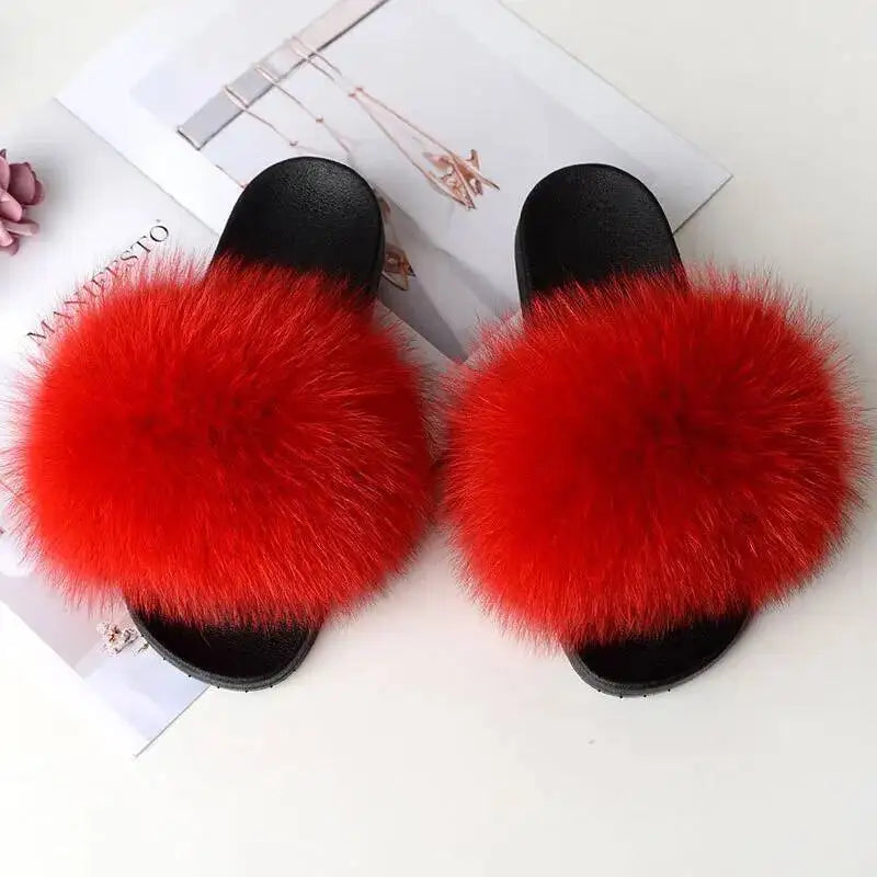 Summer Women Fur Slides Fluffy Furry Slippers Indoor Fuzzy Flip Flops Casual Outdoor Flat Ladies Fur Sandals Plush House Shoes - ShoreCo.Shop