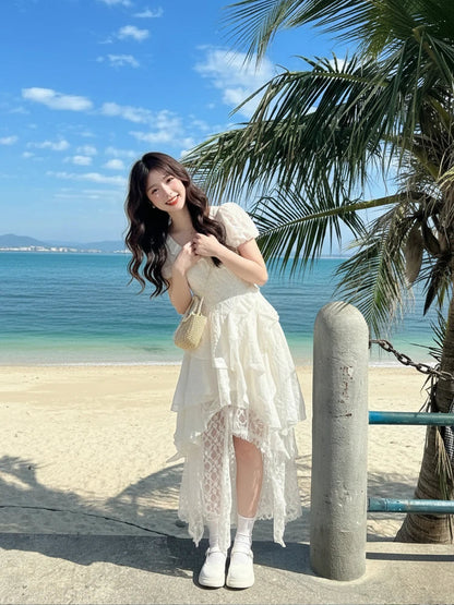 Beach Vacation Bohemian Style Waist-Cinched Dress Summer New Arrival Elegant Skirt Polyester Fiber Short Sleeve V-Neck Loose Fit    Your Coastal Marketplace | Shoreshopper.com