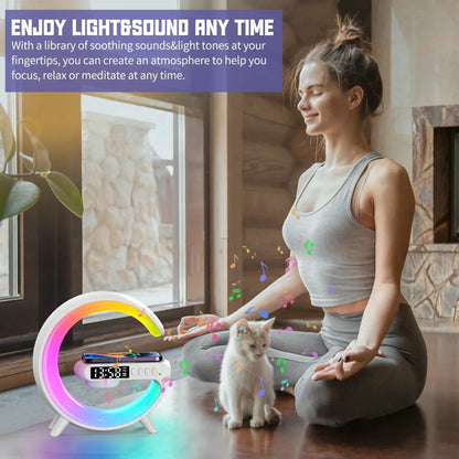 Multifunction RGB Light Bluetooth Speaker Alarm Clock 15W Wireless Charger Stand Pad For iPhone Samsung Fast Charging Station - ShoreCo.Shop