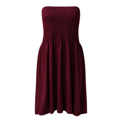 Sexy Off Shoulder Strapless Dress Women Summer Pleated Elastic Waist Party Beach Dresses Ladies Elegant Beach Flowy A Line Dress - ShoreCo.Shop
