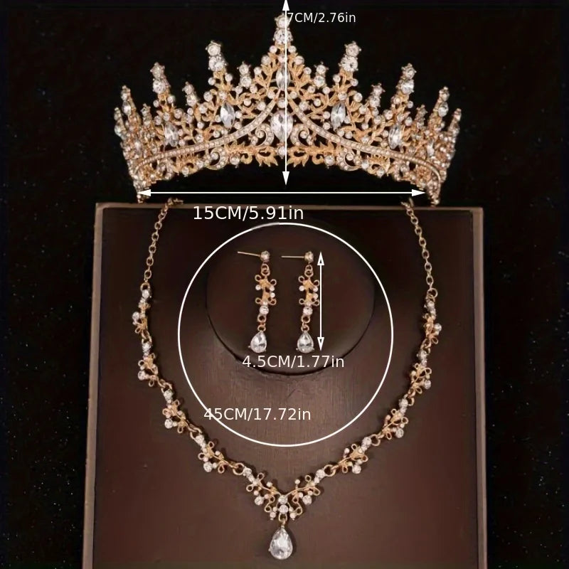 Bridal Wedding Jewelry 4-piece Set, Alloy Crystal Crown&Crystal Necklace&Earrings Women's Classic Wedding Tiaras    Home Decor Supply | Online Retail | ShoreShopper.com