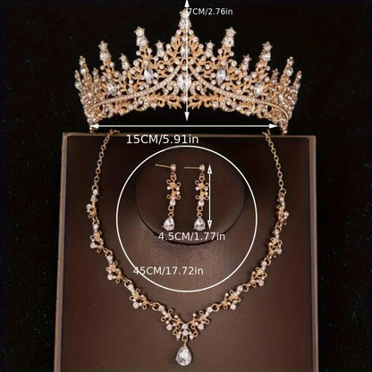 Bridal Wedding Jewelry 4-piece Set, Alloy Crystal Crown&Crystal Necklace&Earrings Women's Classic Wedding Tiaras    Home Decor Supply | Online Retail | ShoreShopper.com